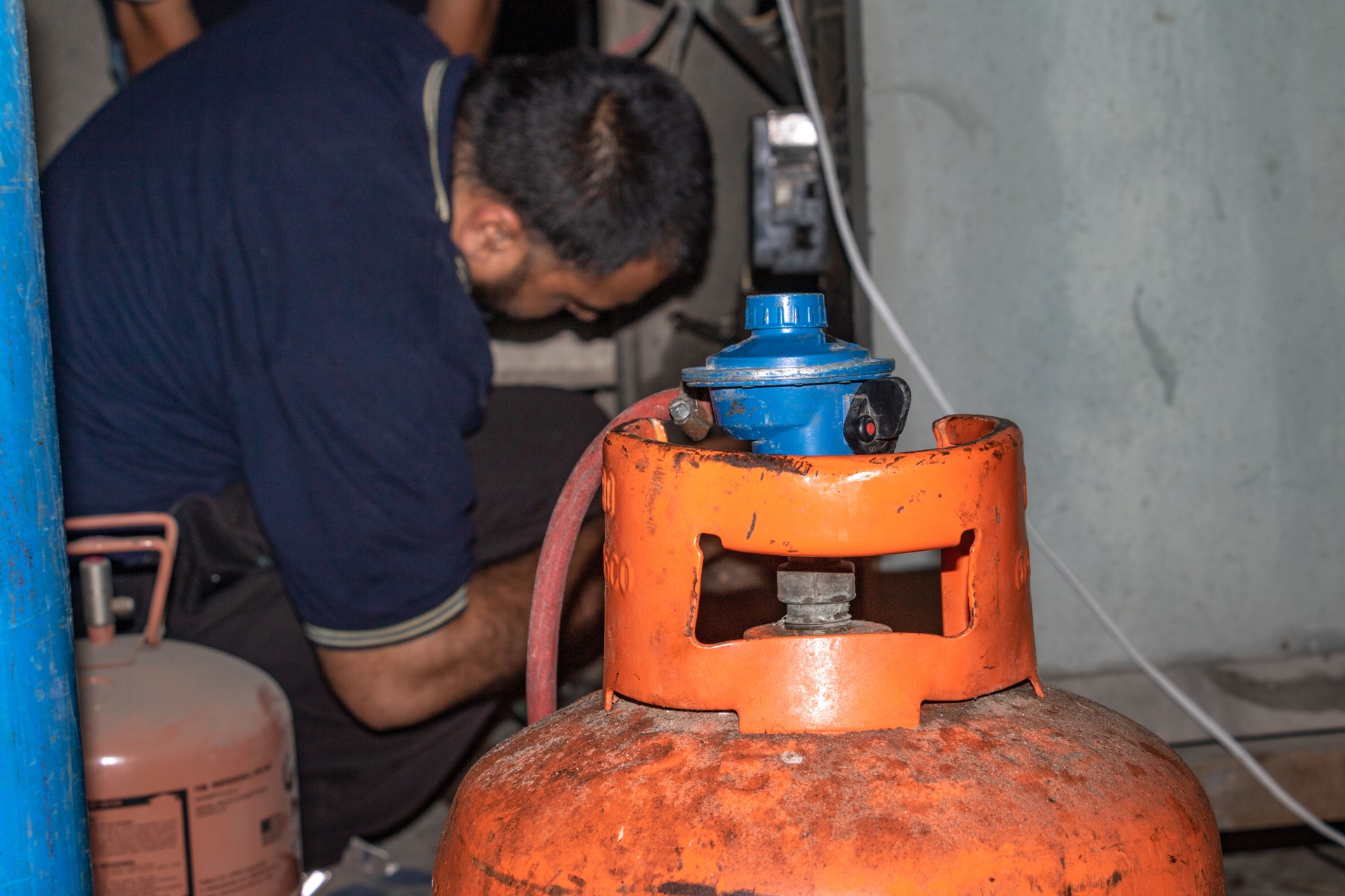 gas welding pipes of central air conditioning